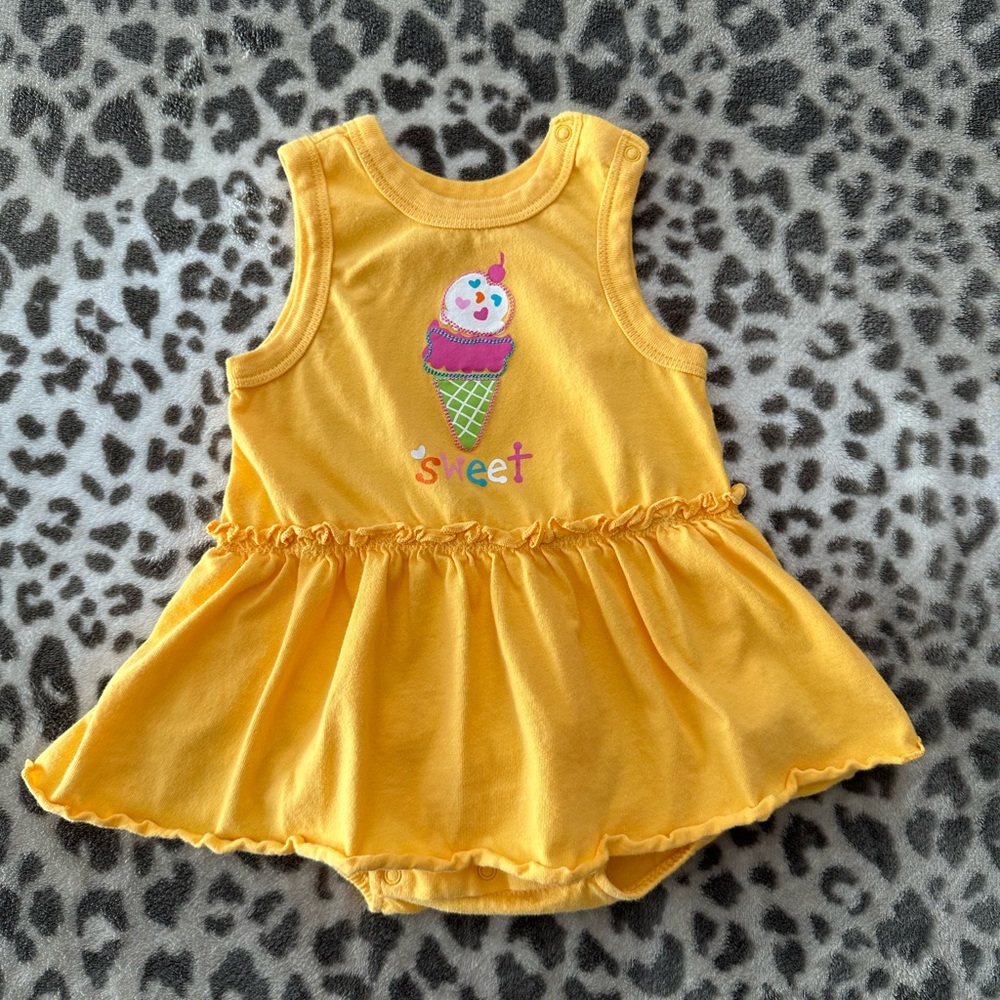 The Children’s Place Graphic Bodysuit Dress in Mango Orange Yellow Size 12 mos